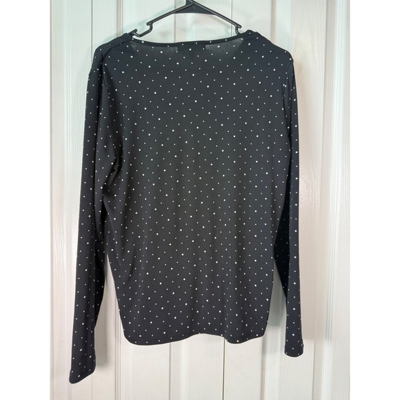 Banana Republic Womens Blouse Small Black White Polka Dot Long Sleeve Surplice V - Picture 2 of 6
